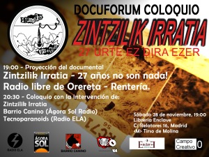Docuforum-coloquio Zintzilik Irratia - Librería Enclave - 28nov